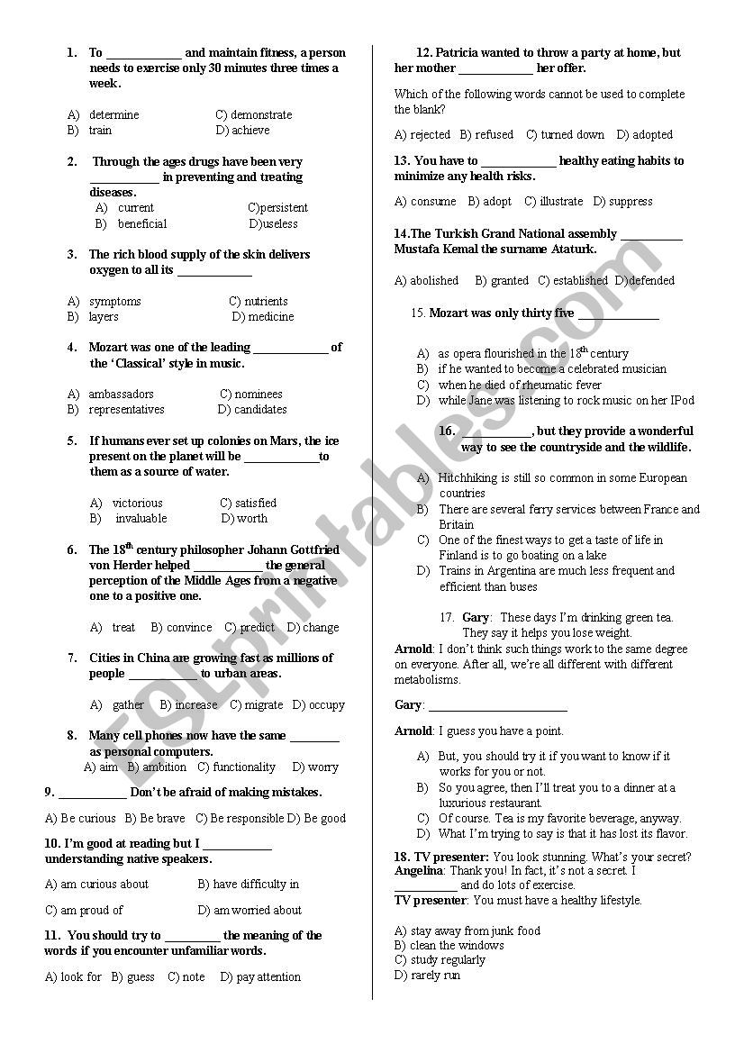 A2-B1 Practice Test [TEOG 1-14th units] [part 1]